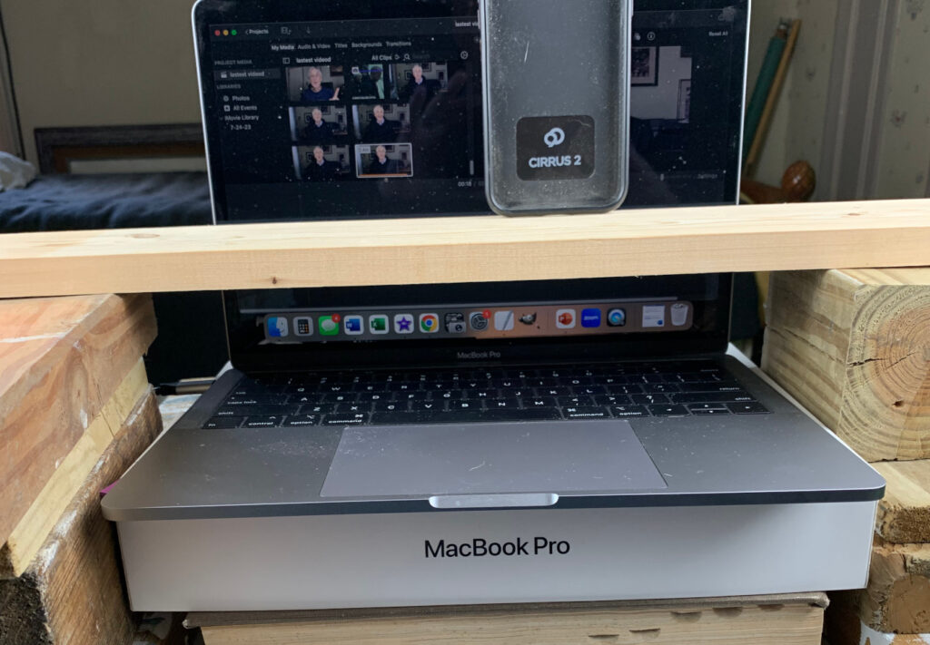 A workaround allowing actors to use a free teleprompter app and look directly into the lens.